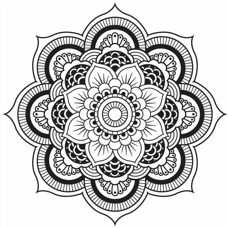 coloriage-imprimer-mandala-motifs-fleurs-feuilles-blanc-noir