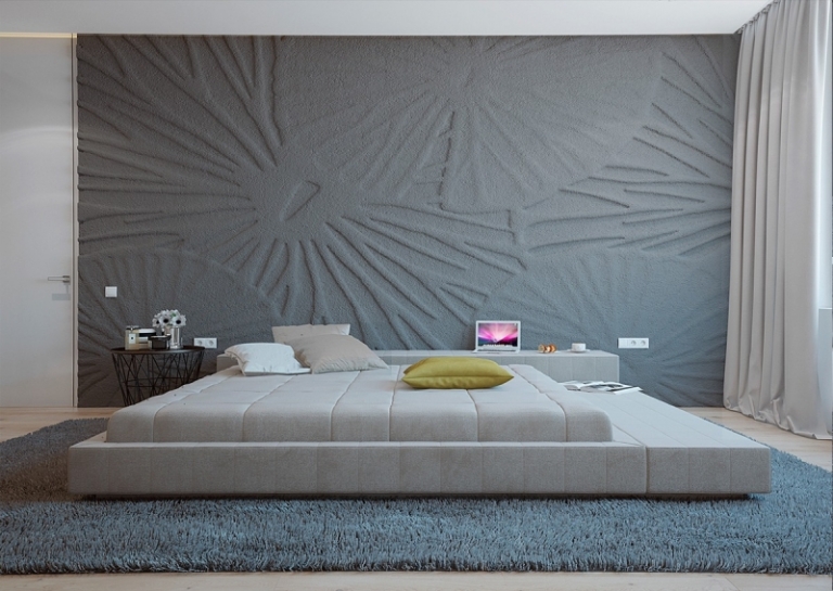couleur-gris-appartement-chambre-deco-murale-fleur-3d-grise couleur gris