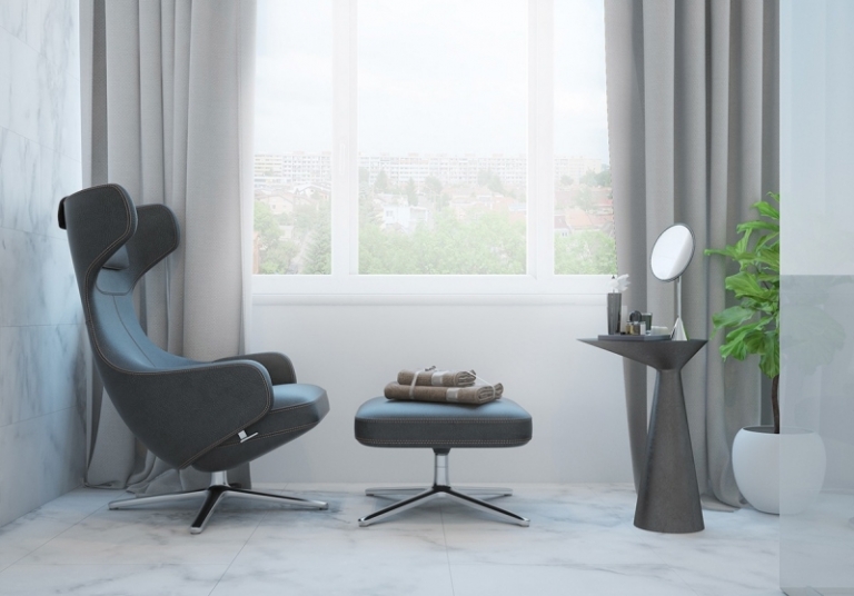 couleur-gris-appartement-fauteuil-relax-cuir-table-appoint-noire-carrelage-marbre