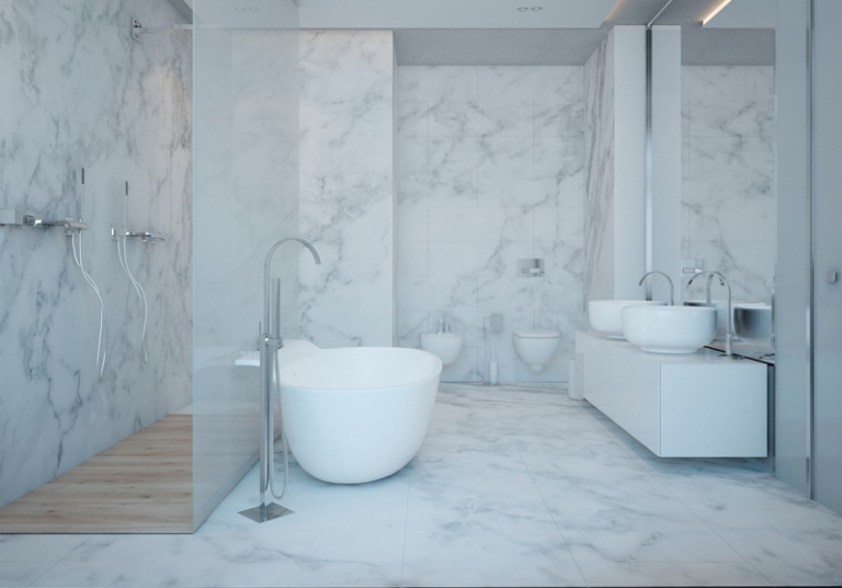 couleur-gris-appartement-salle-bains-carelage-marbre-gris-meuble-vasque-blanc couleur gris