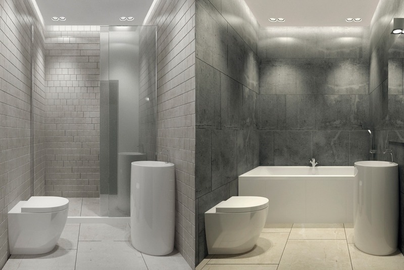couleur-gris-appartement-salle-bains-carrelage-gris-sanitaire-blanc couleur gris