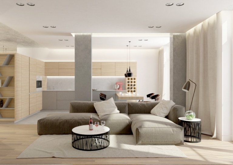 couleur-gris-appartement-salon-neutre-canape-angle-gris-cuisine-bois-blanc couleur gris
