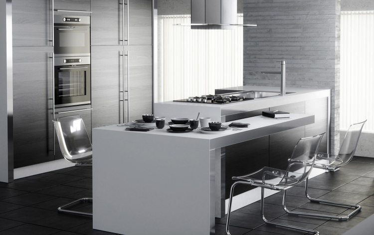 cuisine-haut-gamme-moderne-blanc-gris-chaises-plastique-transparent