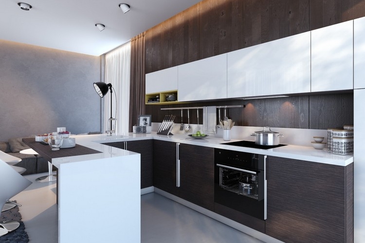 cuisine-u-blanche-wengé-avec-bar-spots-lampadaire
