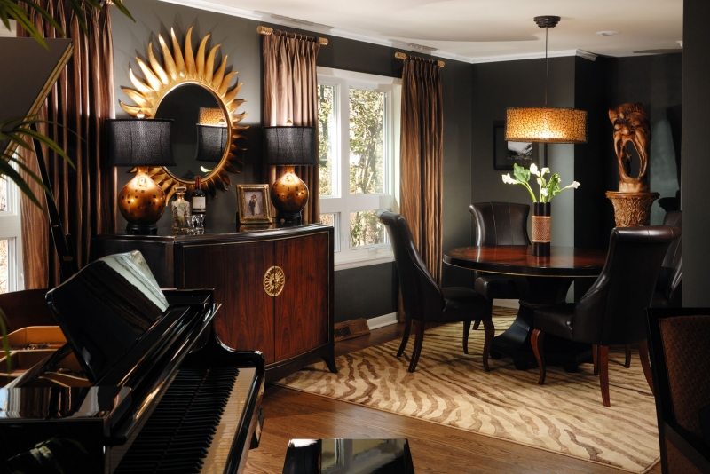 Déco salle à manger aux accents dorés idées et conseils ! Exotique salle manger désign à