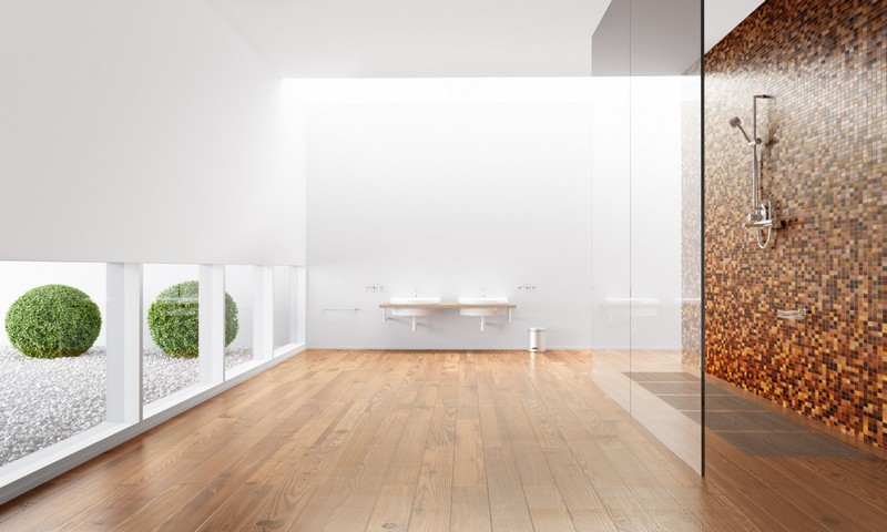 decoration-salle-bain-zen-douche-italienne-mosaique-fenetres-basses-buis-boule-galets décoration salle de bain zen