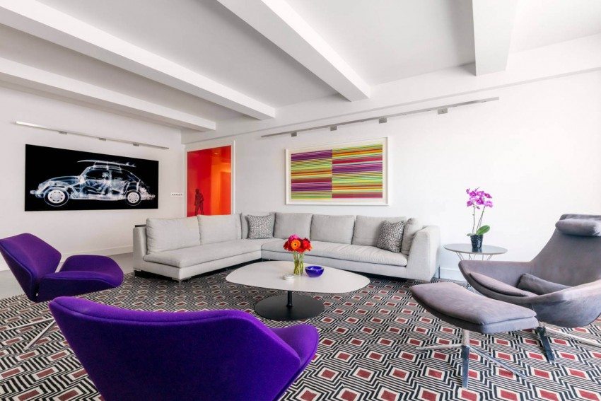 design d'intérieur moderne-salon-violet-gris-nuancé