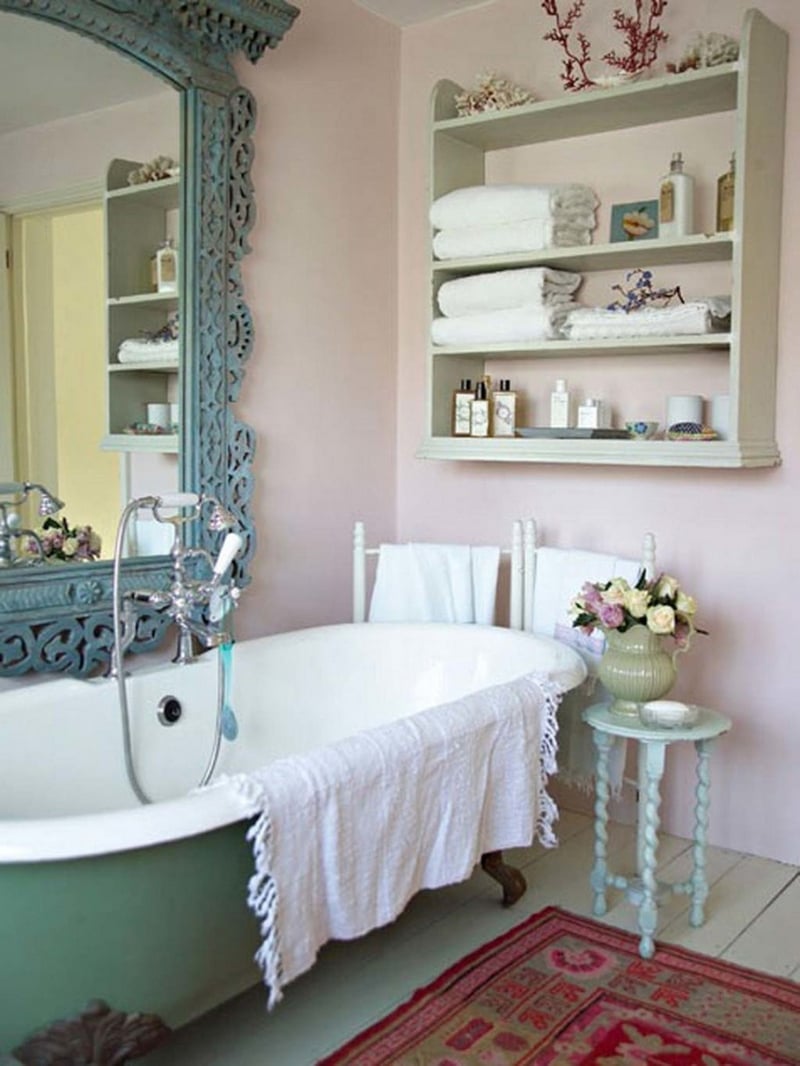 déco salle de bain romantique style shabby-chic-vintage-vert-pastel