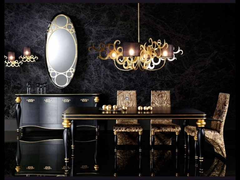 déco-salle-manger-meubles-bois-noir-chaises-luminaires-or
