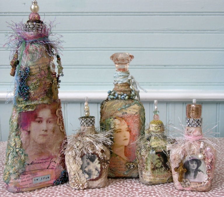 décoration-vintage-bouteilles-décoratives-couleurs-pastel-motif-visage-féminin