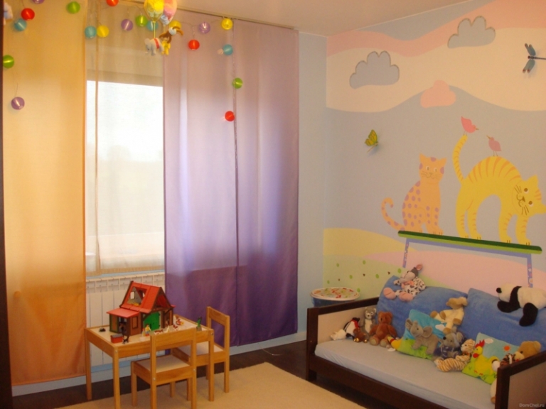 fresque-murale-chambre-enfant-chats-couleurs-pastel