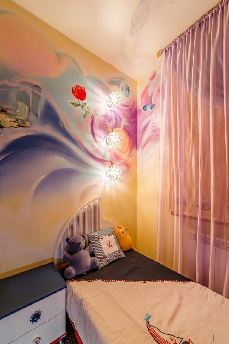 fresque-murale-chambre-enfant-dessin-abstrait-couleurs-romantiques-chambre-fille