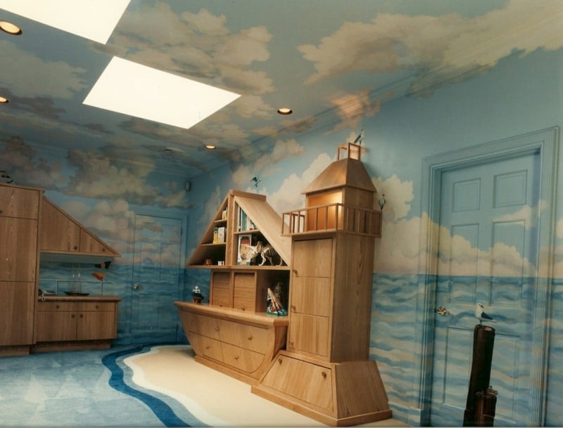 fresque-murale-chambre-enfant-paysage-marin-meubles-bois-design-phare