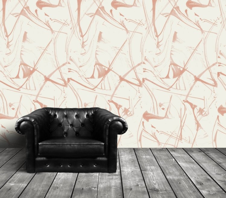 fresque-murale-design-personalise-blanc-motifs-rose-clair-fauteuil-capitonne