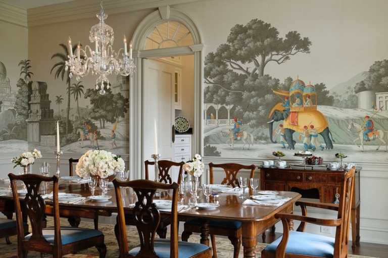 grand-poster-mural-dessin-exotique-salle-manger-classique