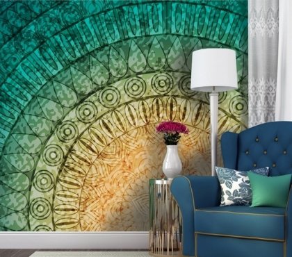 grand poster mural mandala couleurs-chaleureses-salon-Demural