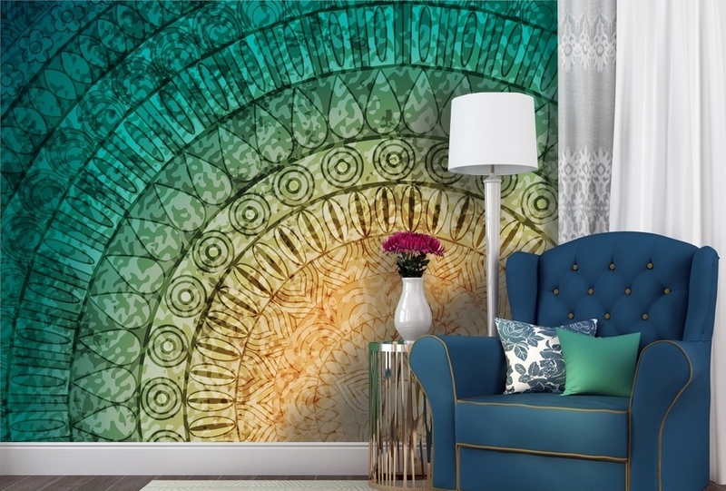 grand poster mural mandala couleurs-chaleureses-salon-Demural