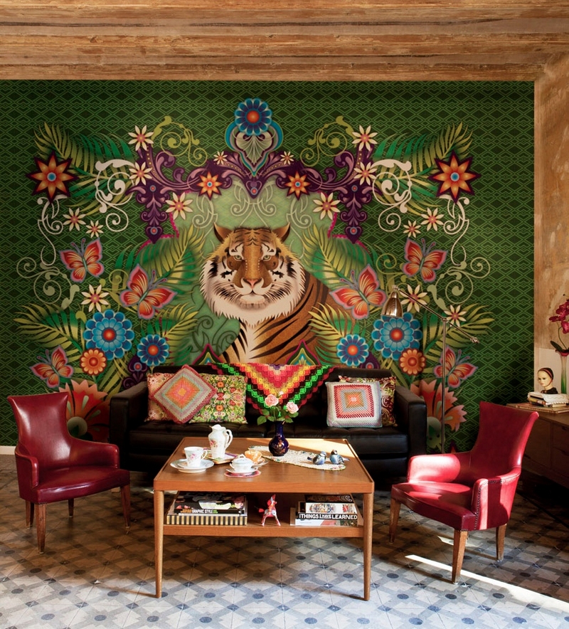 grand-poster-mural-original-exotique-tigre-Bengale-Catalina-Estrada-motifs-floraux