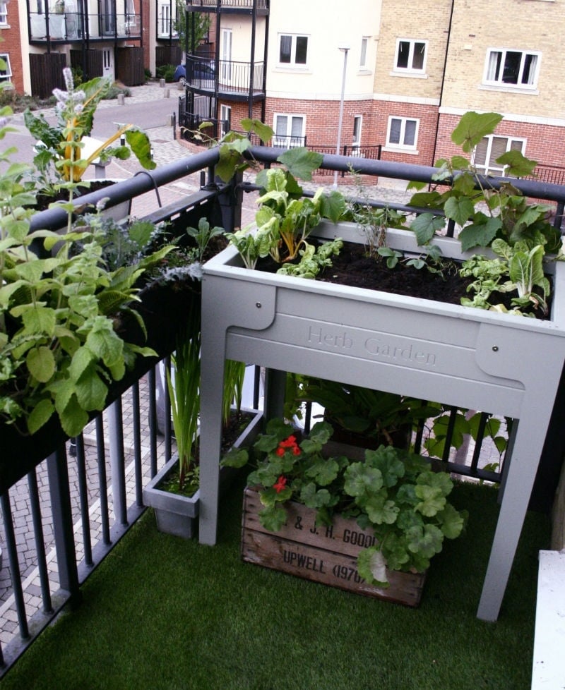 jardinière-balcon-pieds-herbes-aromatiques-sol-pelouse-artificielle