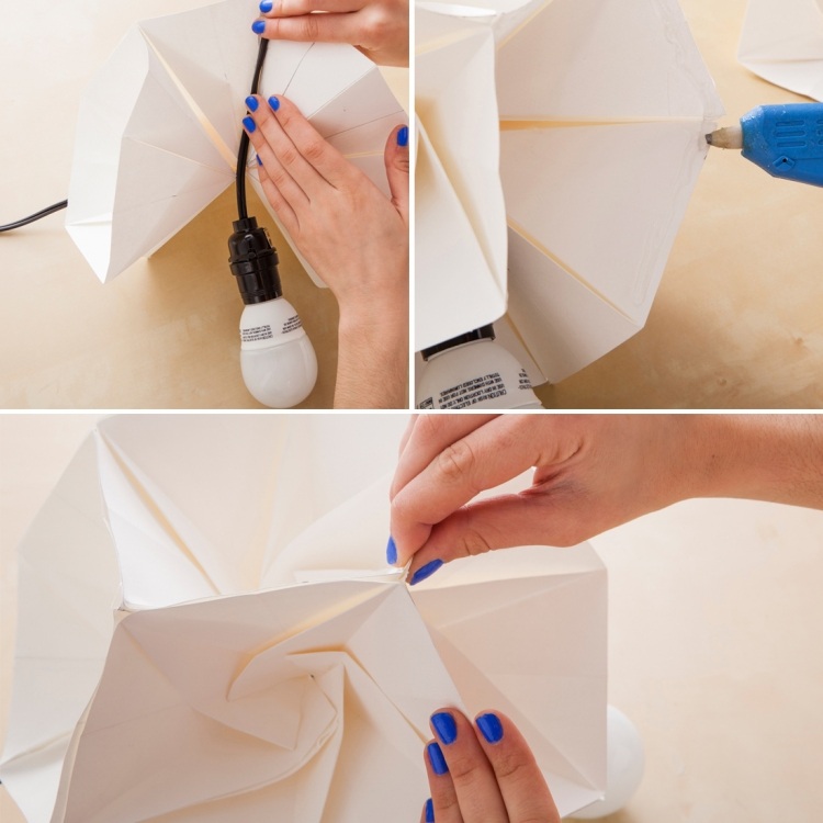 lampe-papier-origami-collage-insertion-ampoule-détail