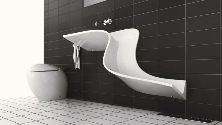 lavabo design innovant forme S-originale-eau-écoule-receveur