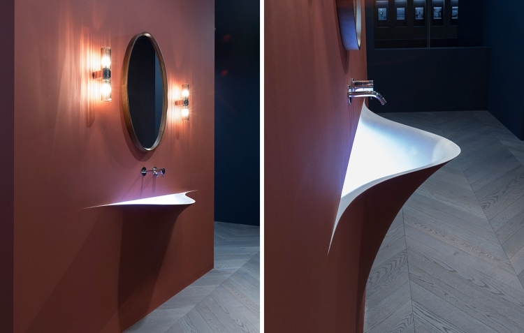 lavabo design original semble sortir-mur-éclairage-LED-intégré