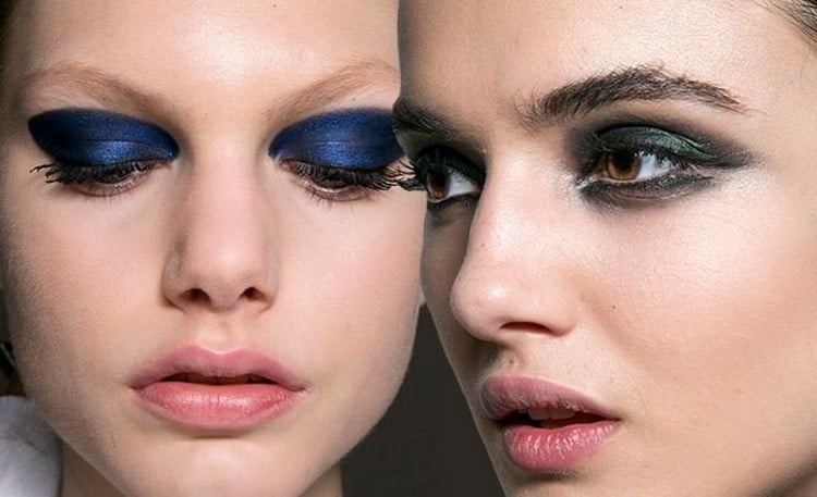 maquillage de soirée 2015-tendances-fard-paupieres-bleu-cobalt-vert-olive-rouge-levres-rose-pale