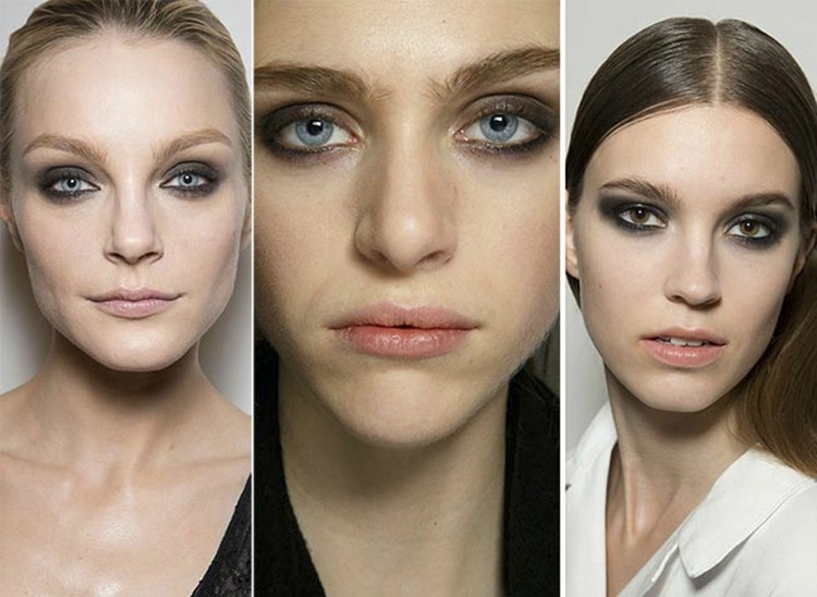 maquillage de soirée 2015-tendances-smokey-eye-nuances-gris-rouge-levres-pale