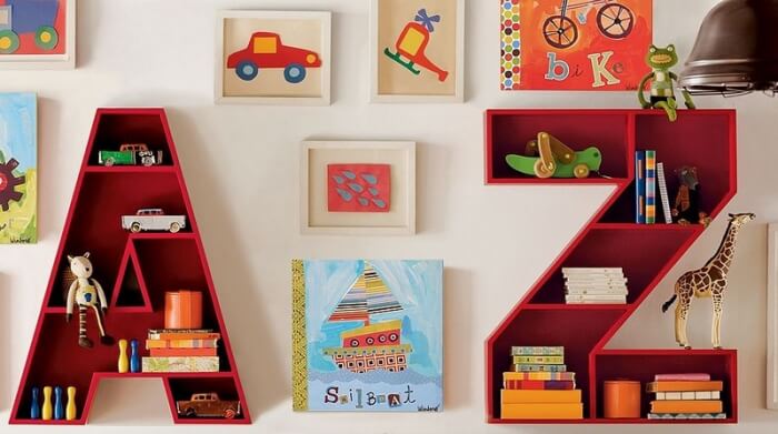 meuble rangement enfant étagères murales lettres-alphabet