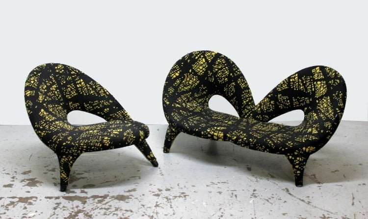 meubles-design-italien-canapé-2-places-fauteuil-Arabesk-tissu-noir-jaune