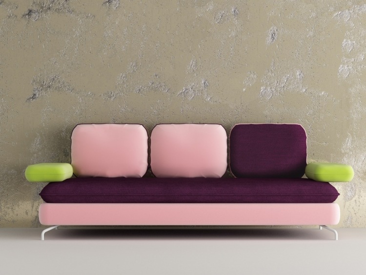 meubles-design-italien-canapé-droit-3-places-rose-pourpre-accoudoirs-lime