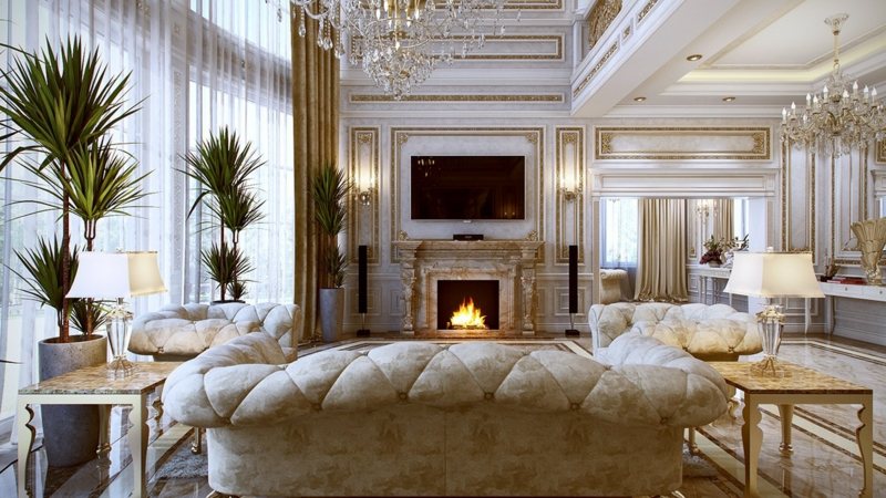 mobilier-baroque-bois-blanc-canapé-capitonné-cuir-blanc-fauteuils-assortis