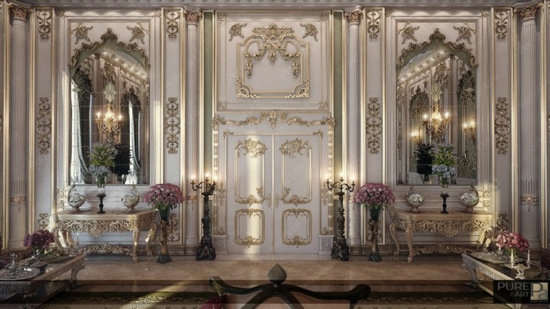 mobilier-baroque-bois-doré-grands-miroirs-intérgés