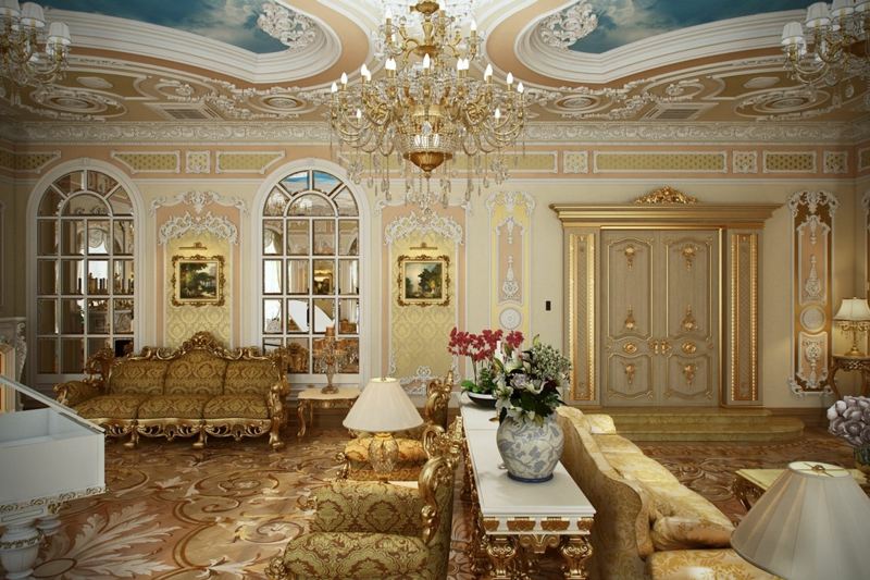 mobilier-baroque-bois-doré-parquet-incrustations-plafond-fresques.