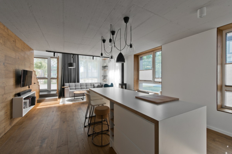 mobilier-scandinave-cuisine-ilot-bar-plancher-murs-bois-massif