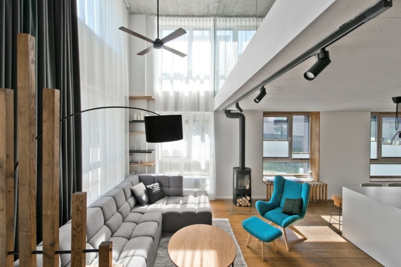 mobilier-scandinave-éclairage-spots-rail-lampadaire-arc-ventilater-plafond