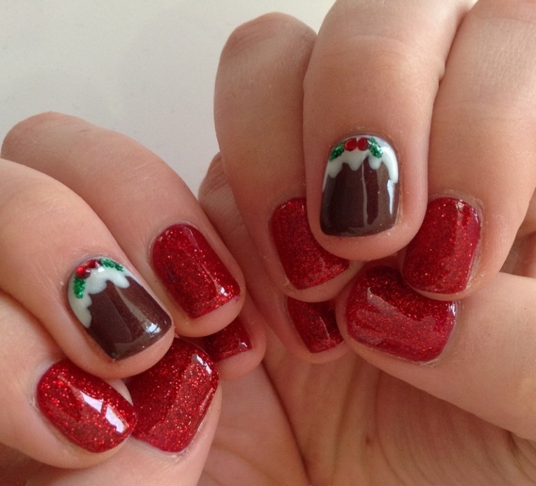 nail-art-Noel-facile-pudding-noel-rouge-pailleté