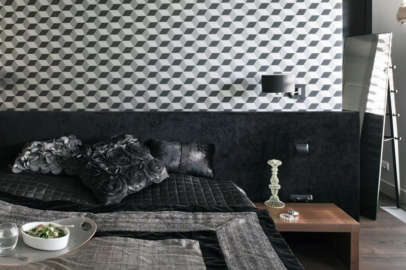 papier-peint-geometrique-cubes-3d-gris-blanc-chambre-coucher