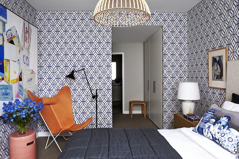 papier-peint-geometrique-losanges-vides-chambre-coucher papier peint géométrique