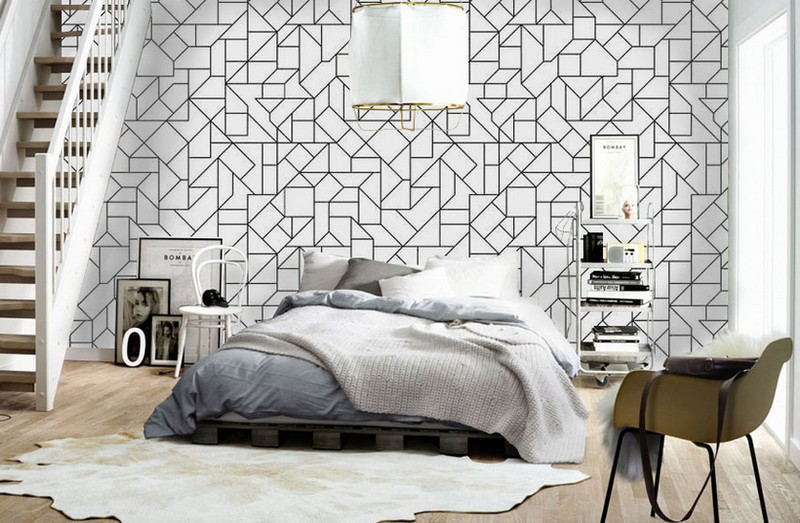 papier-peint-geometrique-traingles-vides-chambre-coucher papier peint géométrique