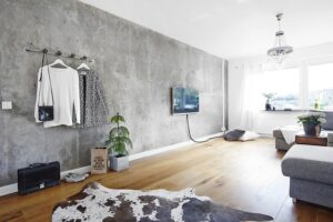 peinture à effet béton parquet massif-tapis-peau-bête