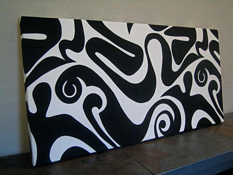peinture-toile-abstraite-motifs-noirs-blancs