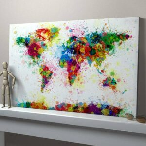 peinture sur toile abstraite-multicolore-motif-carte-monde