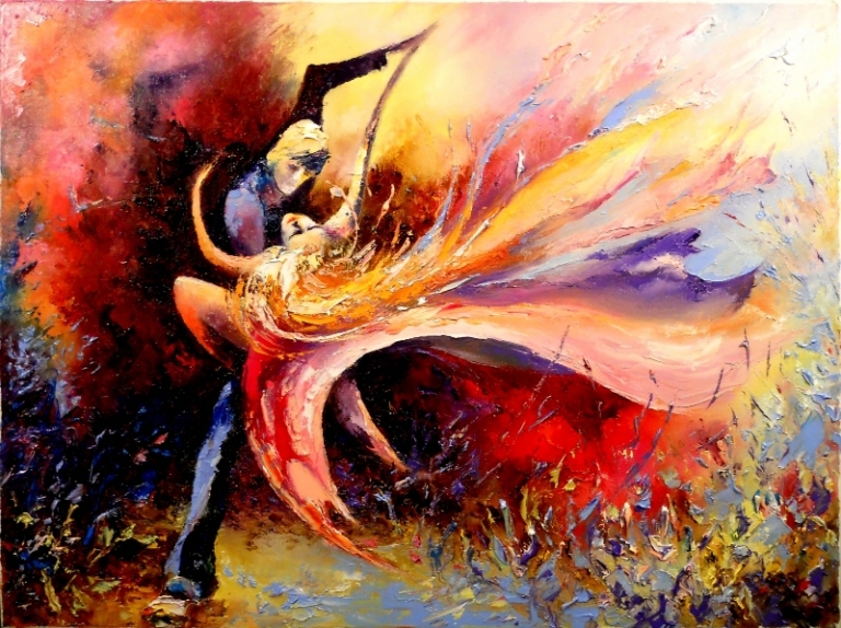 peinture-toile-multicolore-huile-motif-danse-gracieuse