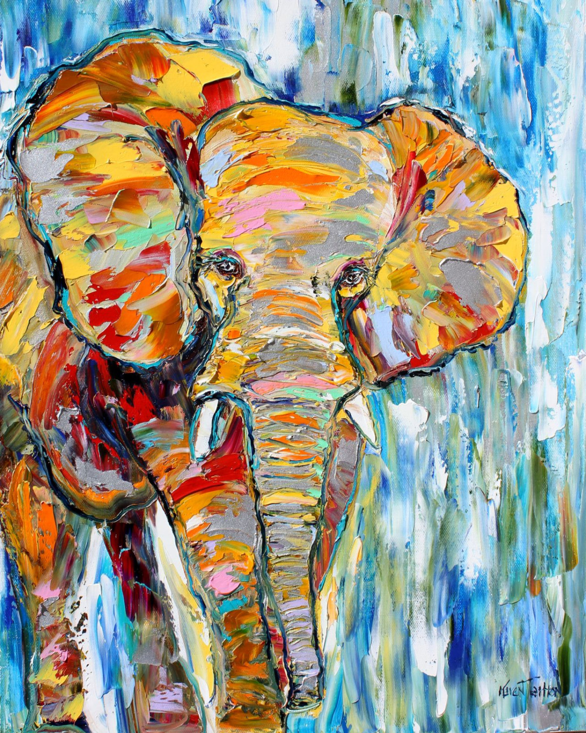 peinture-toile-multicolore-motif-éléphant-déco-originale