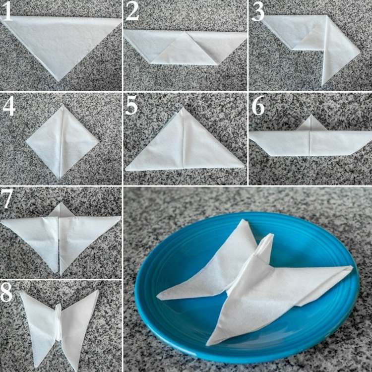 pliage-serviettes-papier-papillon-blanc pliage de serviettes en papier