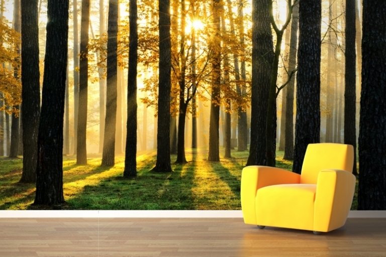 poster-mural-nature-lever-soleil-forêt-fauteuil-jaune-Murals-Wallpaper-UK