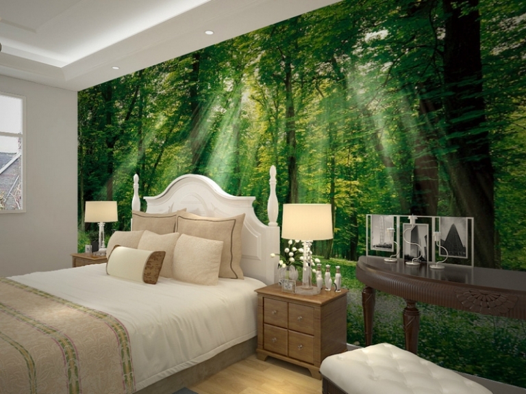 poster-mural-nature-rayons-soleil-branches-arbres-forêt-effet-3D