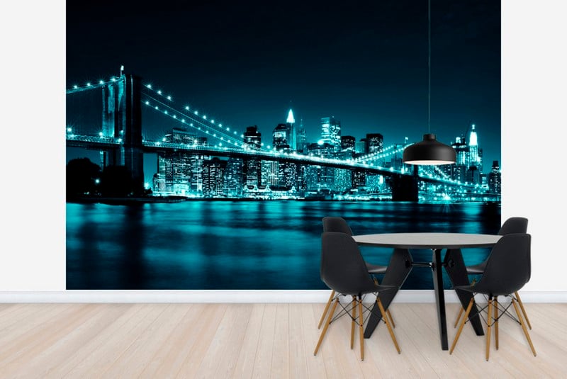 poster-mural-new-york-pont-brooklyn-lumieres-ville-turquoise poster mural New York