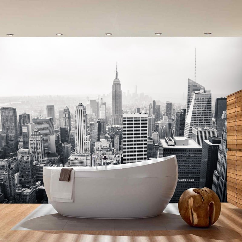 poster-mural-new-york-salle-bains-poster-manhattan-noir-blanc-empire-state-building poster mural New York
